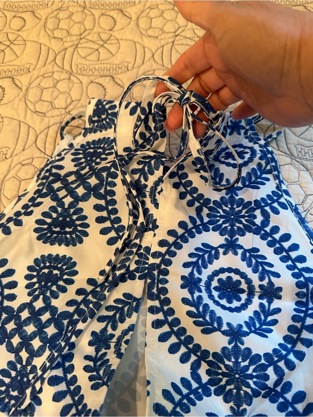 SHEIN White and Blue Printed Halter Romper - Picture 6 of 6